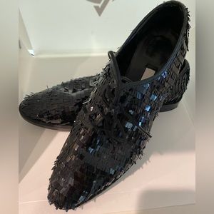 Black sequin style designer loafers. Made in Spain